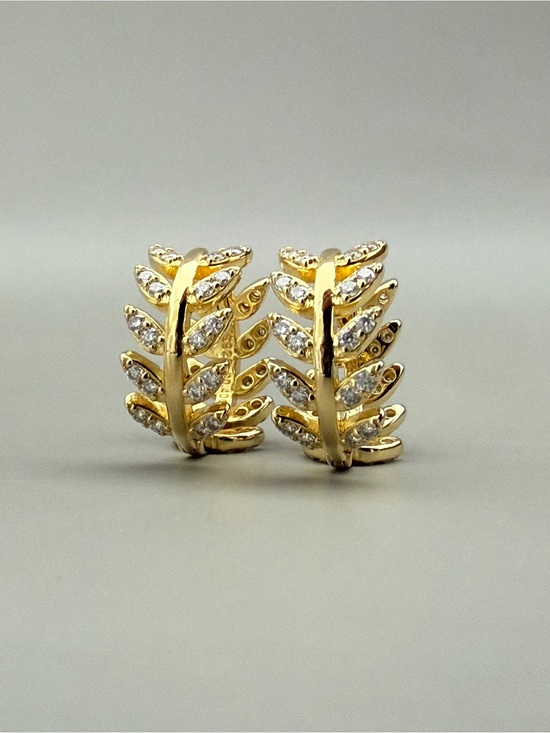 Jewelry - Olive Branch Huggie Hoop Earrings with Moissanite Gemstones S925 14k Plated